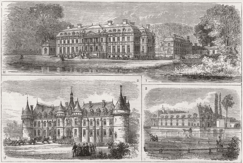 FRANCE. Dampierre-Luynes; Esclimont; Chantilly-Aumale 1874 old antique print